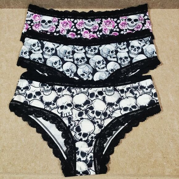Gothic Hipster Lace Lingerie 3 Piece Panty Set Small - Picture 1 of 6